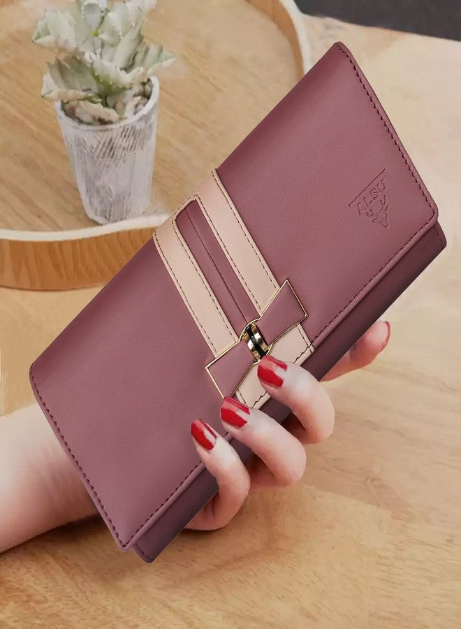 ALSU Women's Faux Leather Hand Wallet Clutch Trendy | 6 Card Slots | Phone Pocket | Zipper Pockets| Hand Purse (Peach) - Image 2